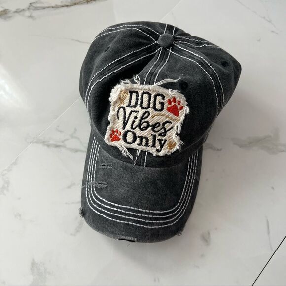 Dog Vibes Only Distressed Baseball Cap NEW - Picture 1 of 6